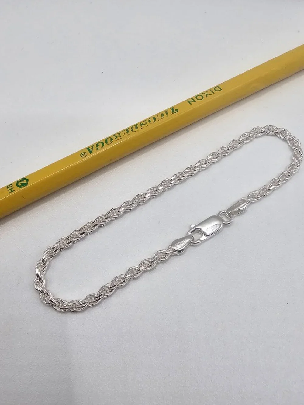 Sterling Silver 925 High Polished Diamond Cut Rope Bracelet 2.8mm 8 inches